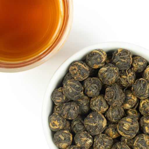 Black Dragon Pearls Loose Leaf Tea, brewed and loose leaf. 