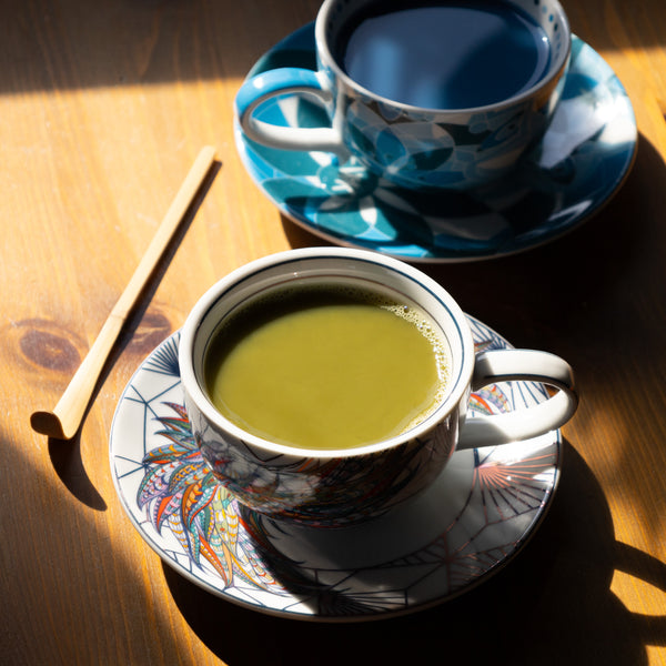 Cup & Saucers filled with matcha