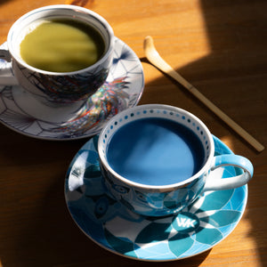 Cup & Saucers filled with matcha