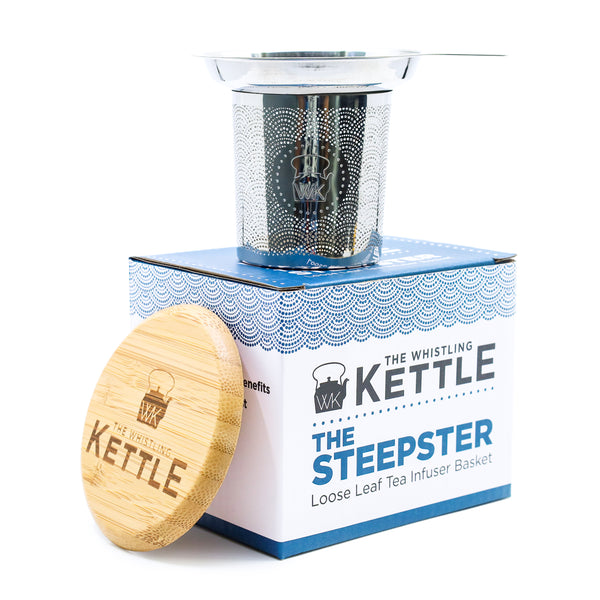 The Whistling Kettle "The Steepster" Stainless Steel Tea Infuser with Bamboo Top.