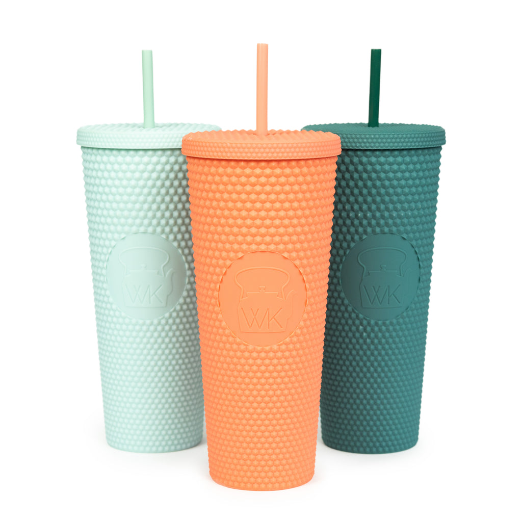 24oz Diamond Studded Tumblers - Mint, Coral, and Teal