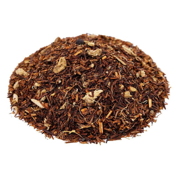 Side mound picture of The Whistling Kettle Rooibos Chai tea with ginger and black pepper.